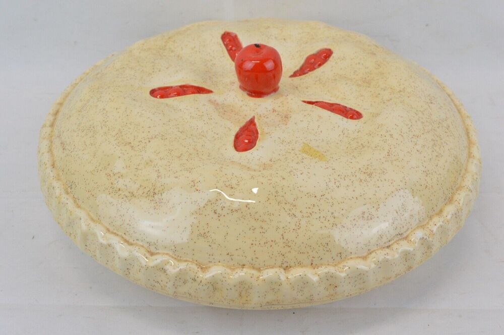 Vintage Ceramic Cherry Pie Dish Plate Holder with Lid 3D Covered Pie Keeper 10''